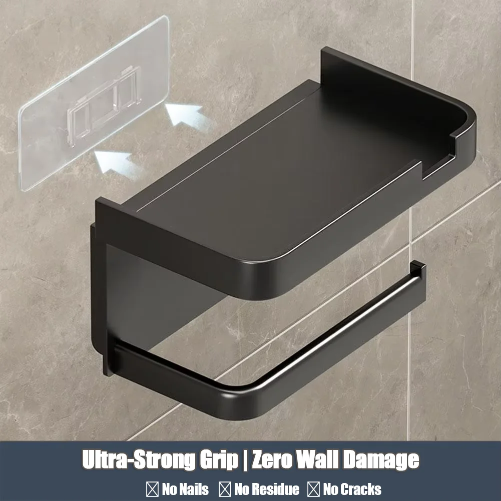 Rustproof Thickened Plastic Wall-Mounted Toilet Paper Holder for Bathroom/Kitchen with Phone Storage