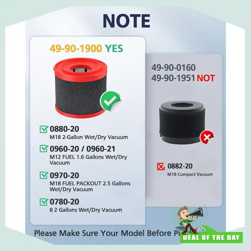 استبدال التسليم لمدة 24 ساعة 49-90-1900 فلتر HEPA للمكنسة الكهربائية الرطبة والجافة اللاسلكية M18 0780-20 0880-20 2 Pack