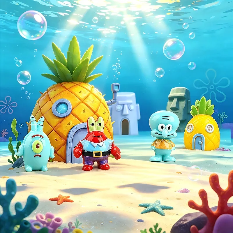 8PCS Hot Sale Kawaii SpongeBob SquarePants Series Cute Mini Model Cartoon Character Creativity DIY Model Desktop Toy Gifts view 4