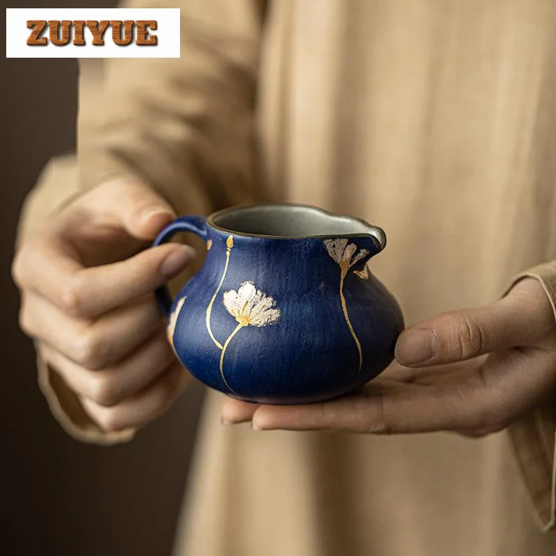 190ml Handamde Powder Yin Klein Blue Art Tea Pitcher Pure Handmade Rough Pottery Handle Cha Hai Coffee Justice Cup Teaware Gifts