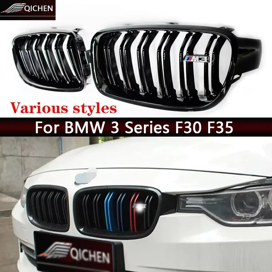 

For BMW 3 Series F30 F35 320 330i Kidney Grille Glossy Black ABS M Style Color Plastic Front Bumper Auto Decor Grill Body Kit
