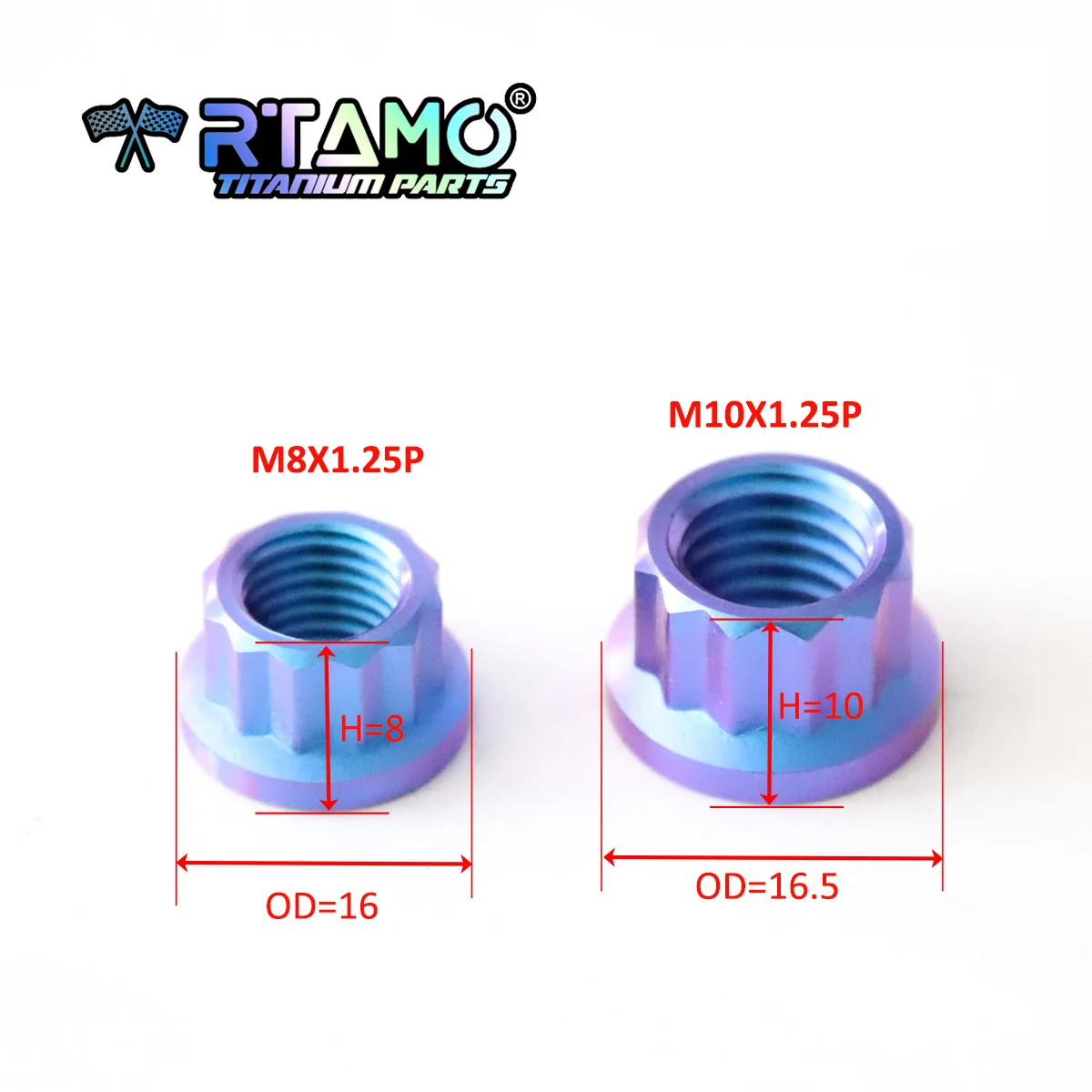 RTAMO Gr5 Titanium Nut M8 M10 Double Hex 12Point Nut for Lever Shock Sprocket Nut