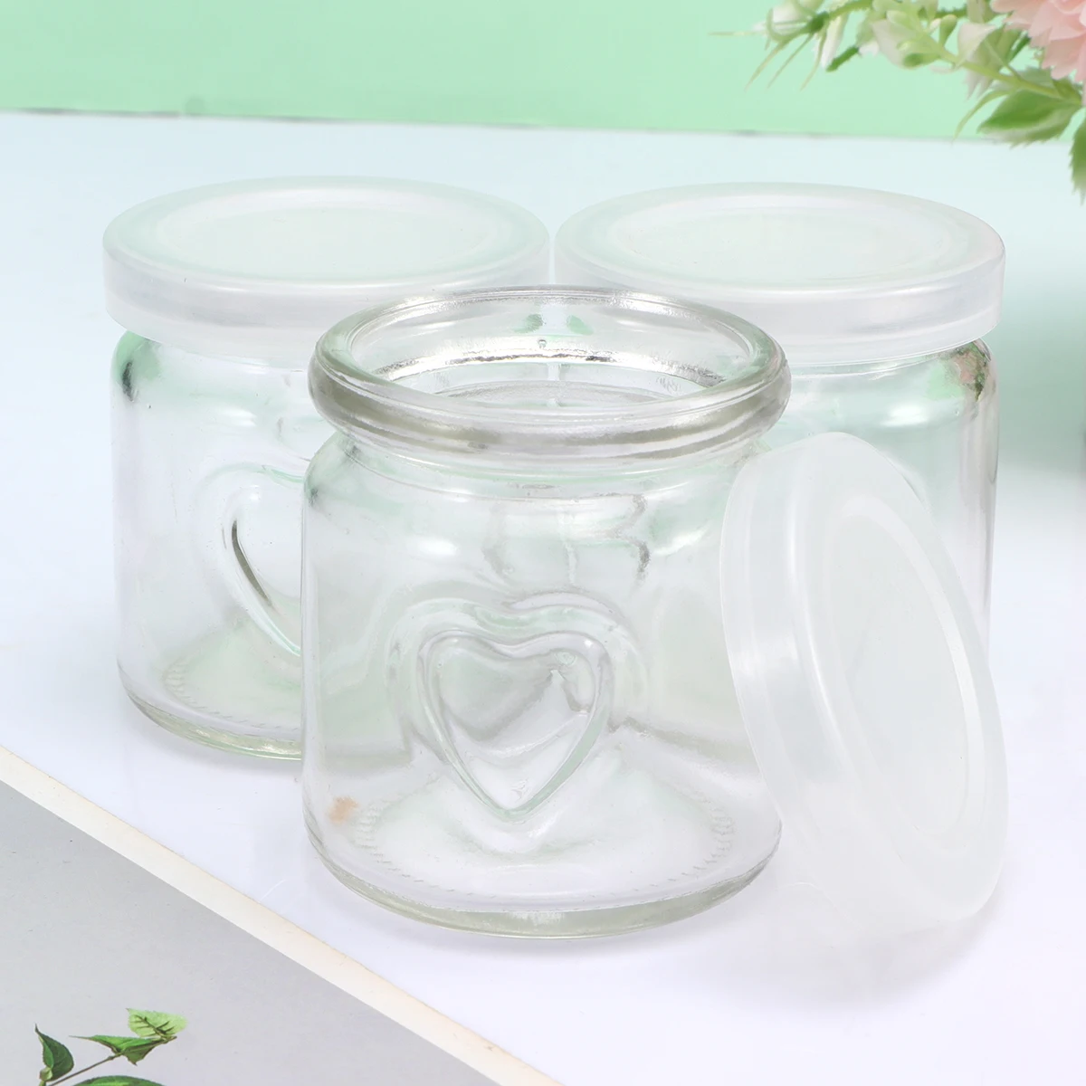 

Mini 100ml Yogurt Dessert Cups Jars Thick Sides Cute Hearts Design Reusable Containers Pudding Cup Storage Bottle