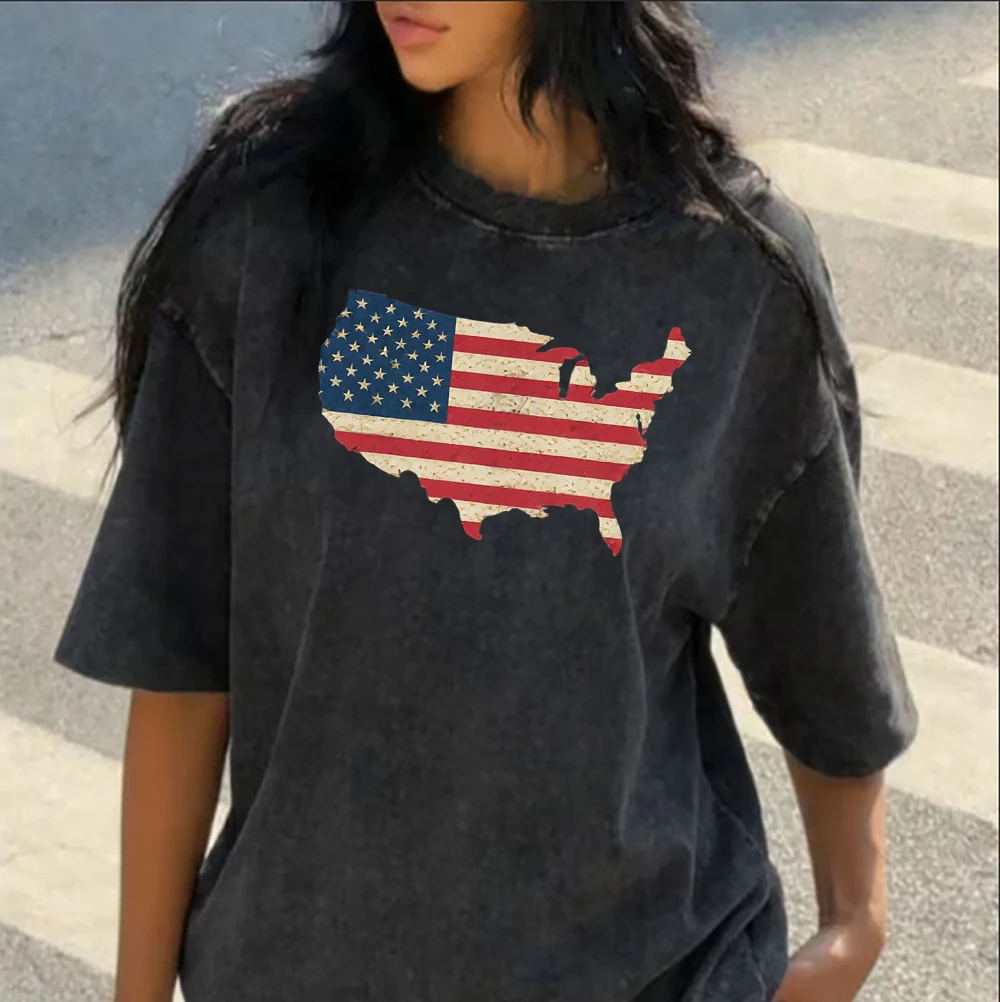 America T-Shirt Women Summer Loose Fashion Vintage 4th of July T Shirt American Freedom Cute Graphic Tees Hippie Tshirts Retro