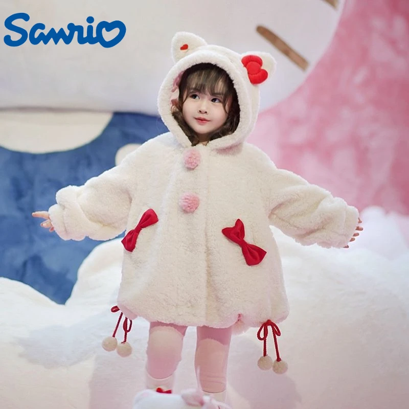 

Новое плюшевое пальто Sanrio Hello Kitty Kawaii, аниме, аксессуары с вышивкой и мультяшным принтом, женская повседневная толстовка с капюшоном, подарок
