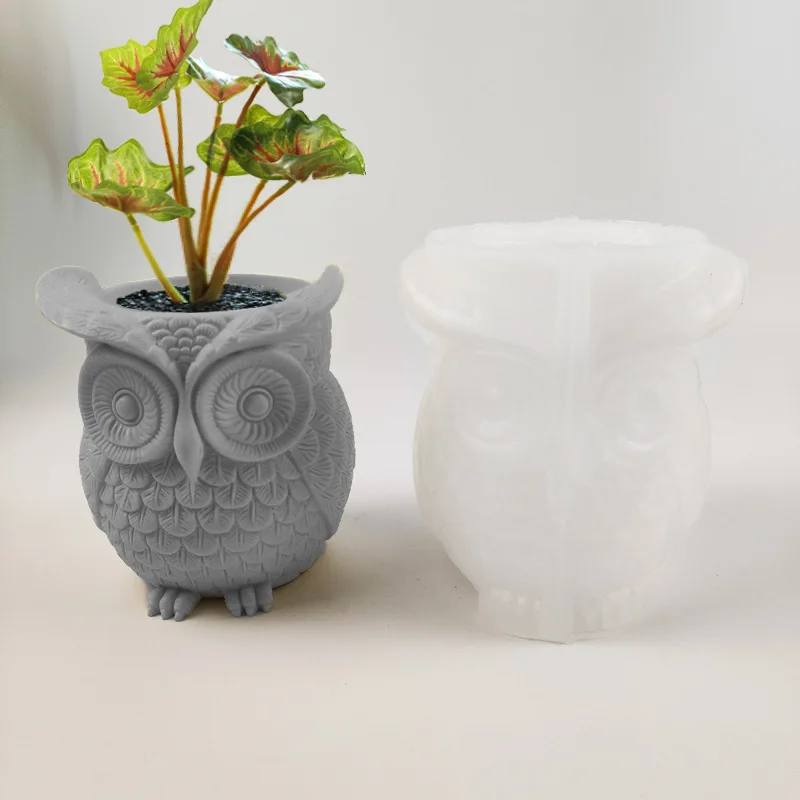 

Owl Planter Pot Silicone Mold Flower Pot Silicone Mold Owl Design Cement Plaster Pen Storage Mold Candle Vessel Mold