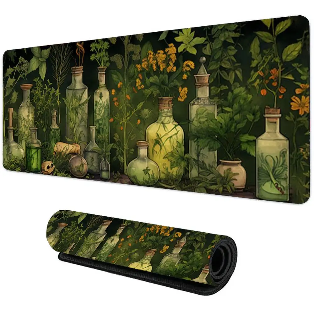

Botanical Green Floral Plant Mouse Pad Large Desk Pad Non-Slip Gaming accessories Mouse Mat Stitched Edges for Office and Home