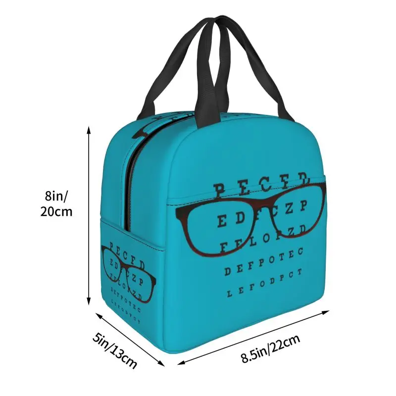 Custom Funny Glasses With Eye Test Chart Lunch Bag Women Optician Optometrist Warm Cooler Insulated Lunch Boxes for Adult Office