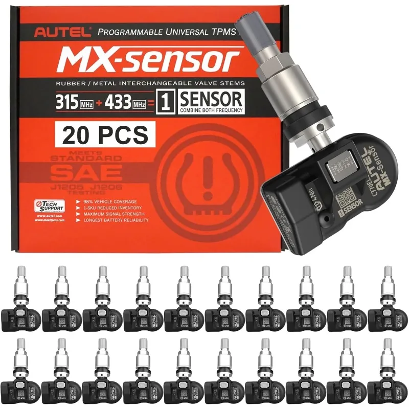 

Autel TPMS Sensors, Autel MX-Sensor 20pcs Dual Frequency 315/433MHz Metal Stem TPMS Sensor Universal Tire Sensor Programmed