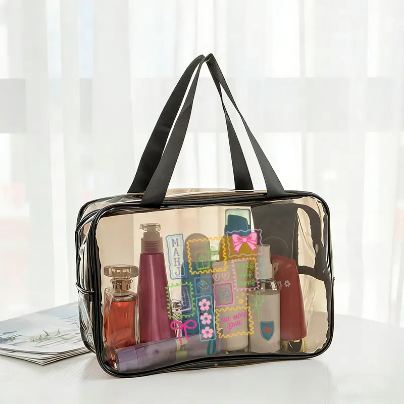 Mahjong Player Durable Fashionable Zipper Pvc Waterproof Handheld Makeup Bag Mahjong Club Game Lover Women's Cosmetics Bag
