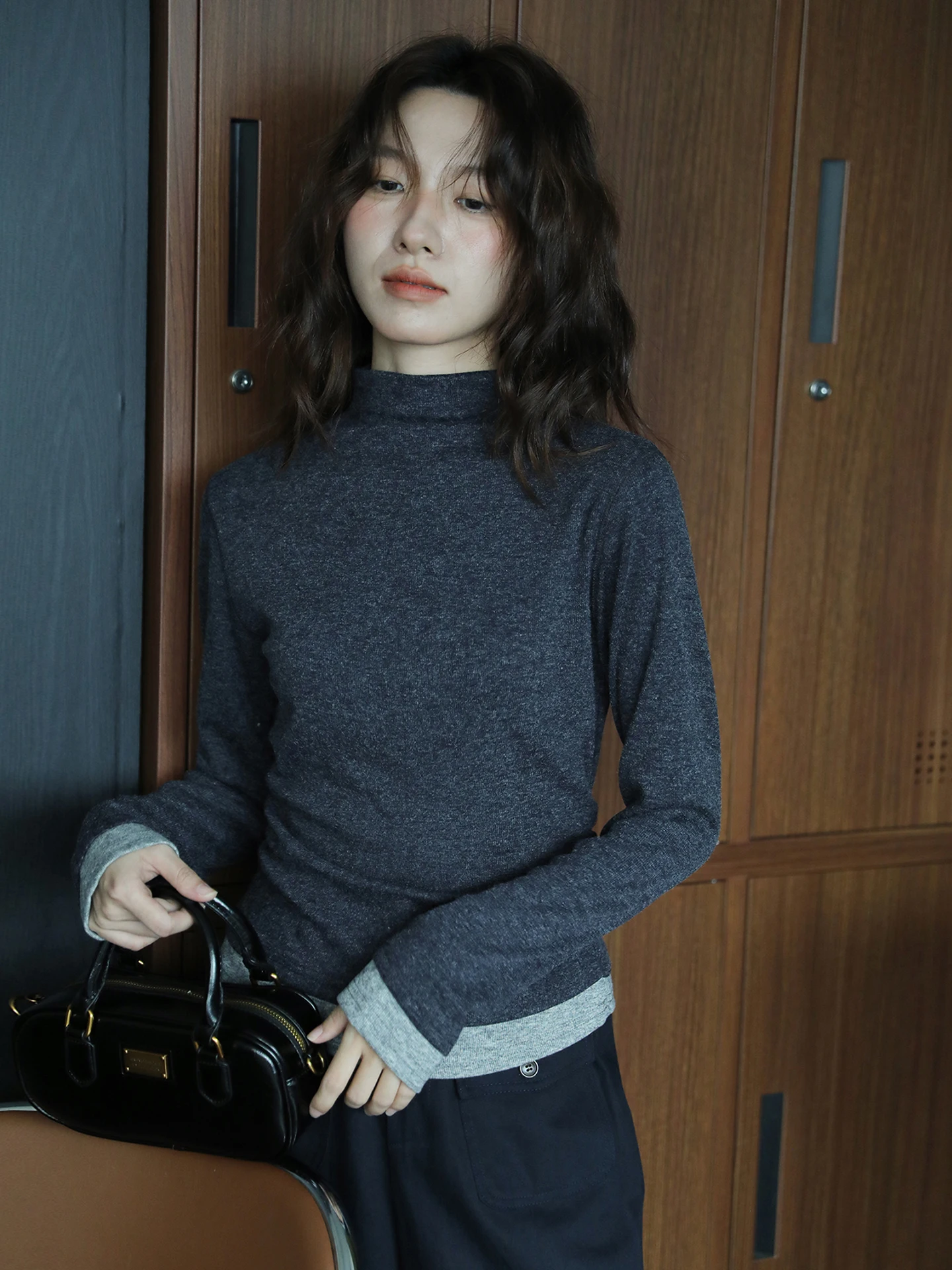 

Женская облегающая эластичная базовая футболка с длинным рукавом и высоким воротом, универсальная, для повседневной носки, из хлопка