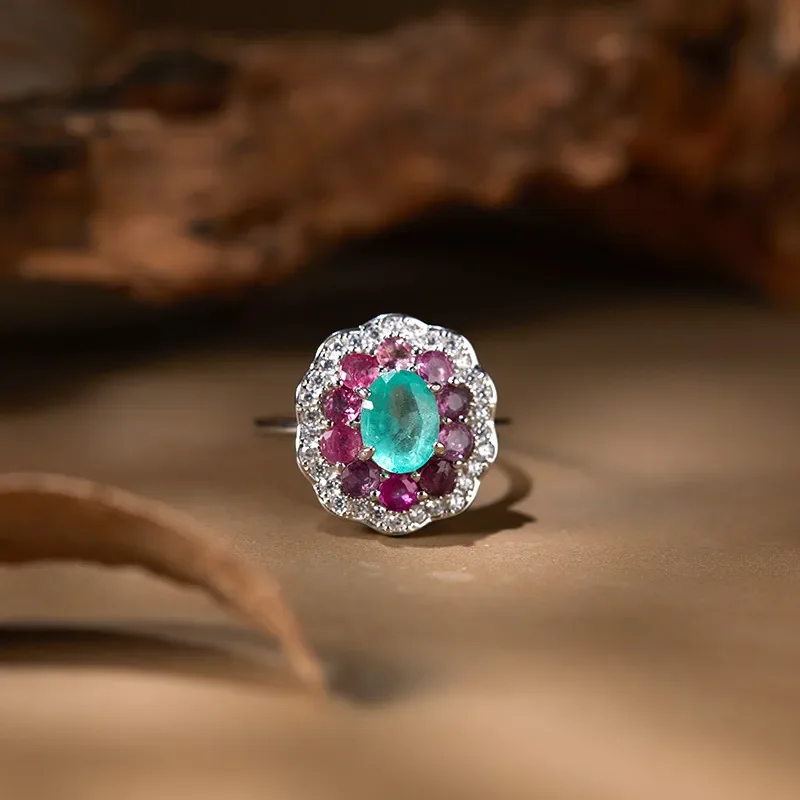 Natural sapphire emerald colored treasure ring women's s925 sterling silver ruby with stone live broadcast explosion factory