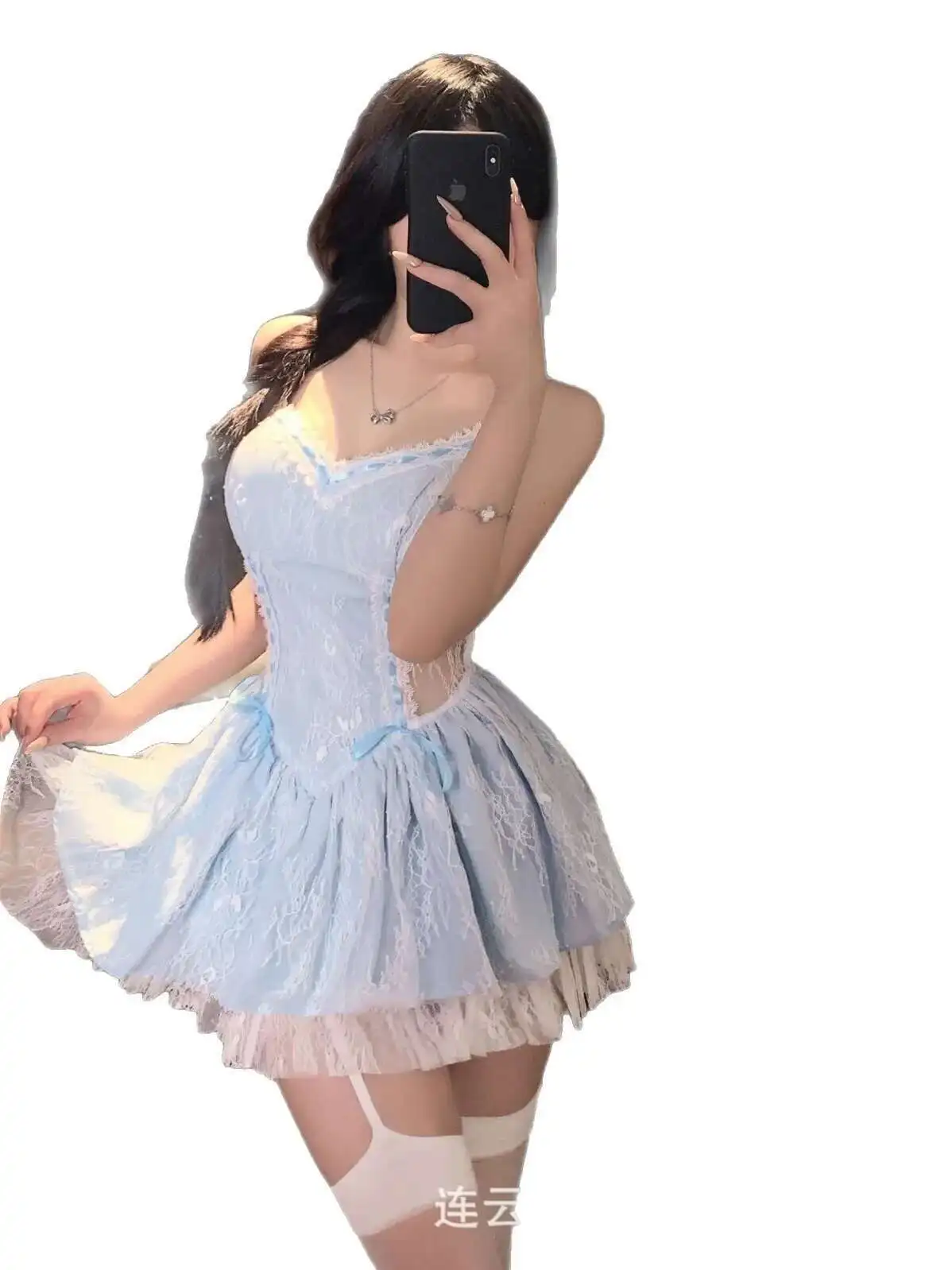 Sexy Lace Camisole Dress Elegant Pure Desire Uniform Emotional Sleeping Clothes Mesh Lace Sweet Mini Dress Sweet Tops 9CMU