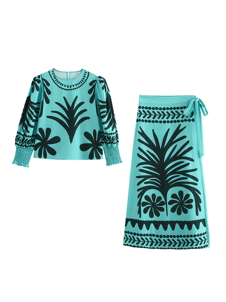 

Kar＆Otza - 2024 Autumn New European and American Style Round Neck Loose Printed Top + High Waist Slim Skirt Women's Suit