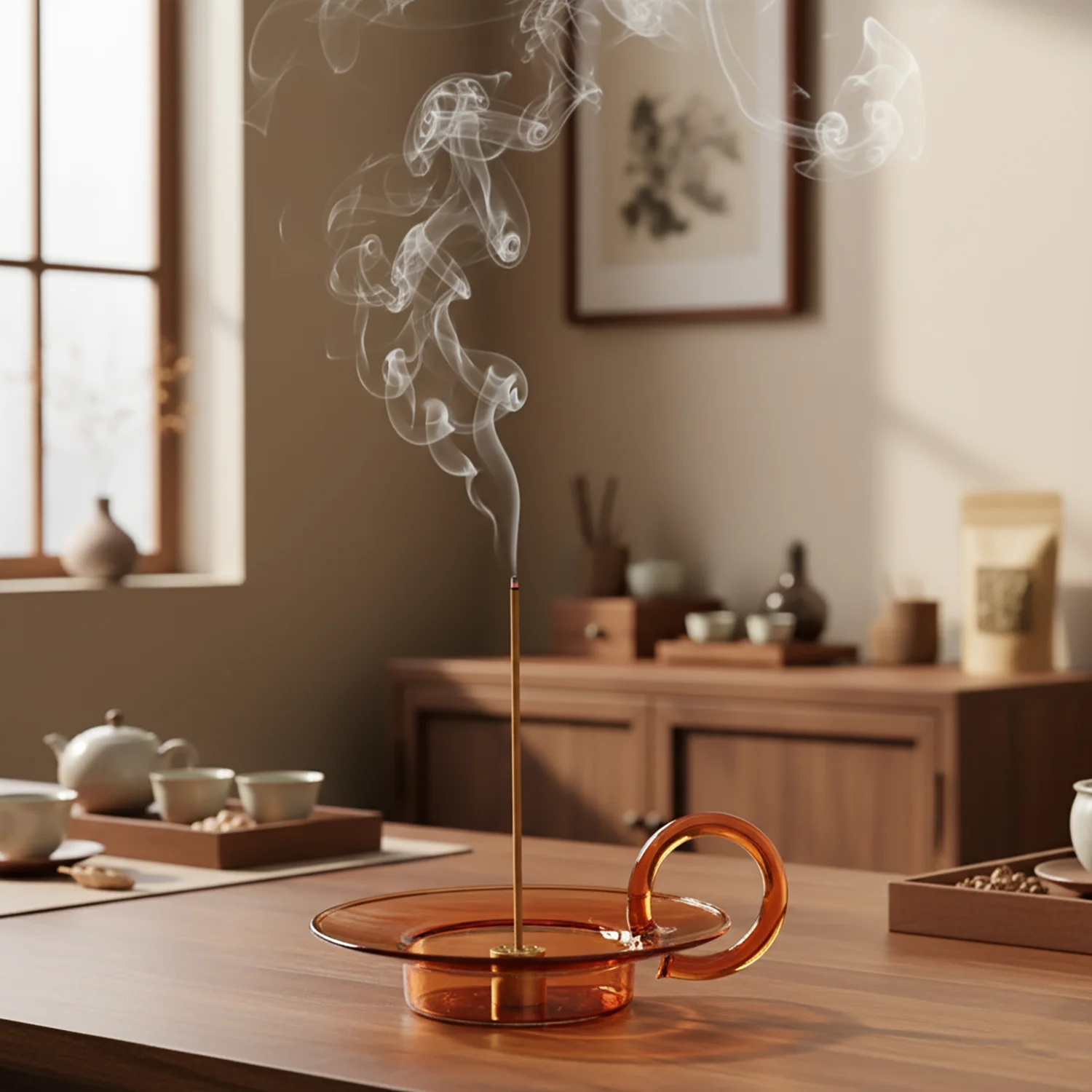 Porte-encens en verre et laiton à neuf trous avec cendrier en verre, brûleur d'encens pour la méditation, le yoga et le spa
