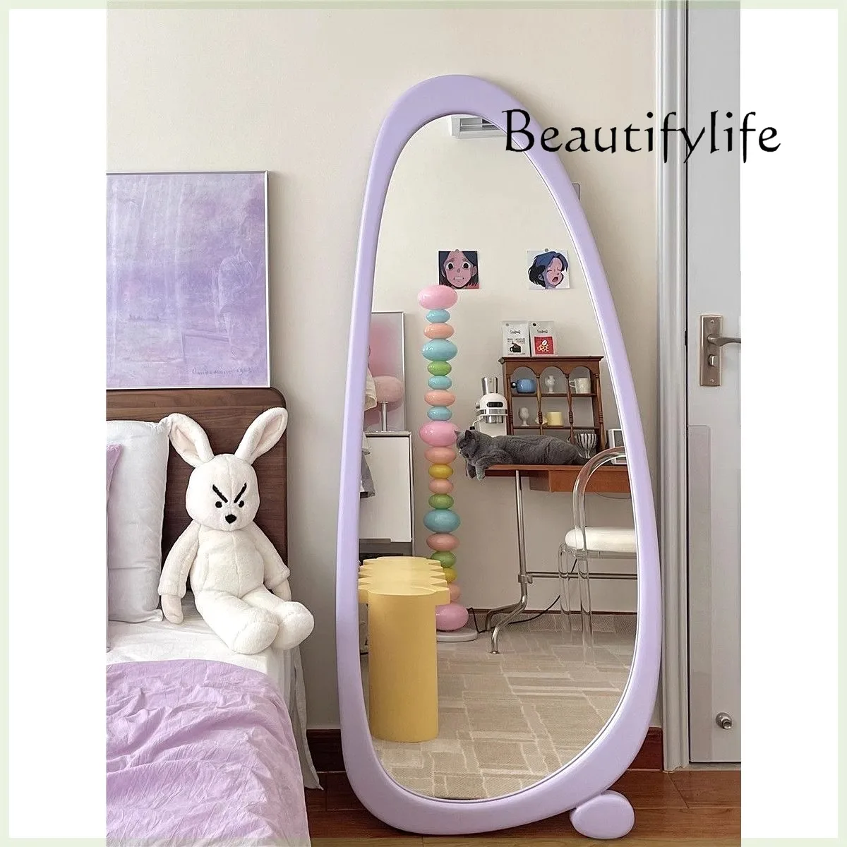 

Nordic princess style special-shaped full-body full-length mirror French cute style home floor fitting mirror