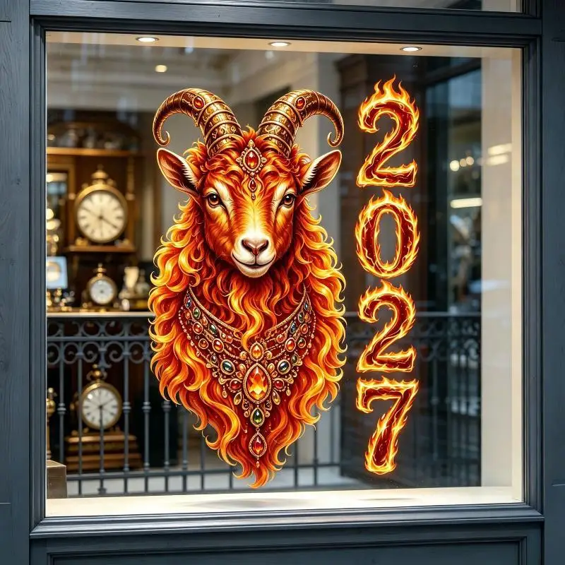 2027 Jahr des Schafs Dekorative Fenstersticker Wiederverwendbare Selbstklebende Glasdekorationen für Neujahr, Weihnachten, Büro und Ladenfront – Detail 6