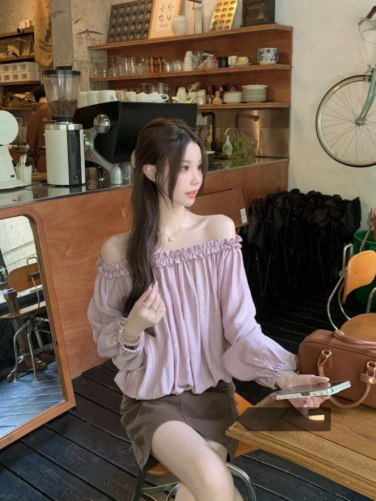 

Sweet Japanese Style Loose Long Sleeve One Shoulder Shirt Women's Fashion Design Spring New Casual Versatile Girls Blouse