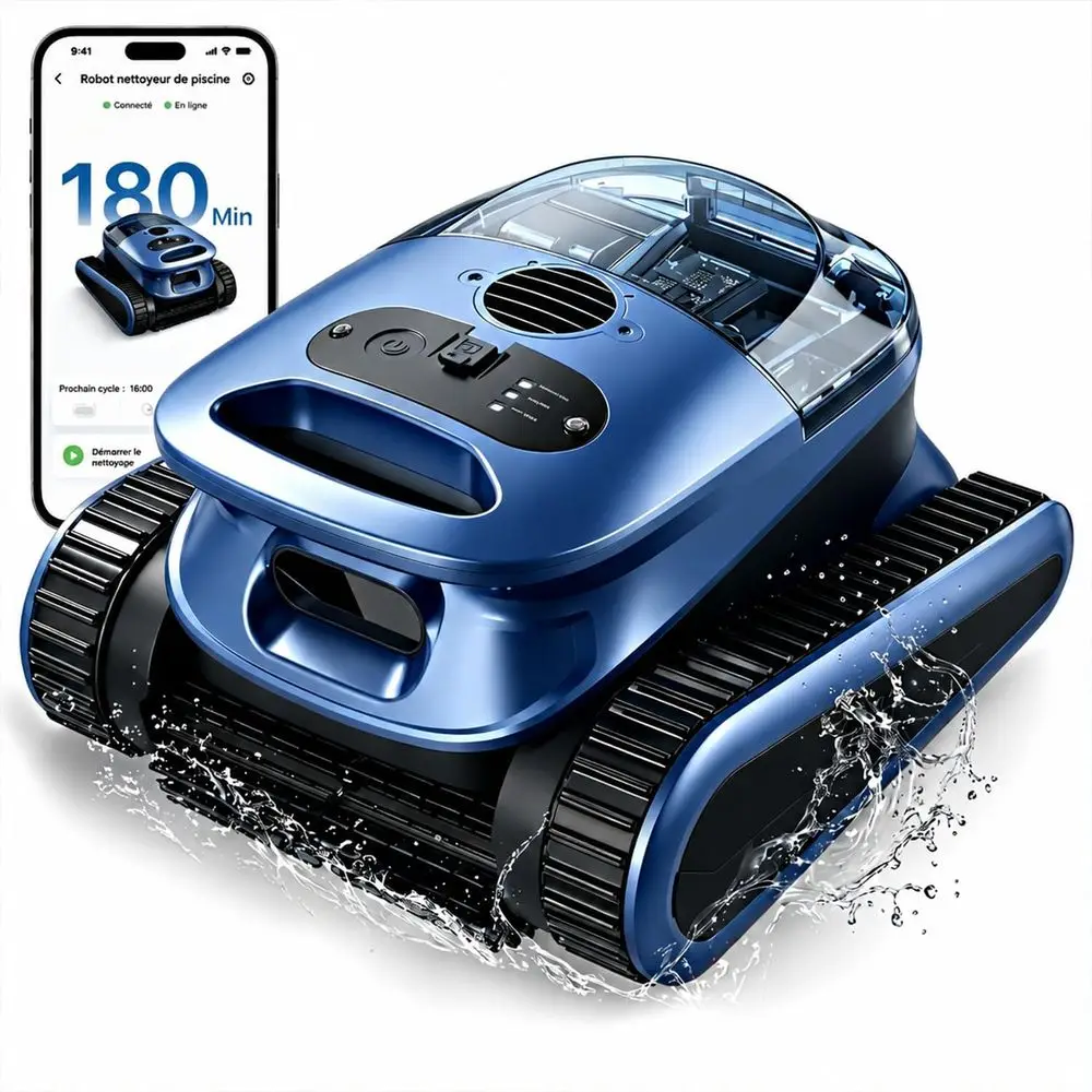 

Intelligent Robotic Pool Cleaner for Inground and Above Ground Pools: Wall-Climbing, Smart Navigation, 180-Min Run Time, 2150 Sq