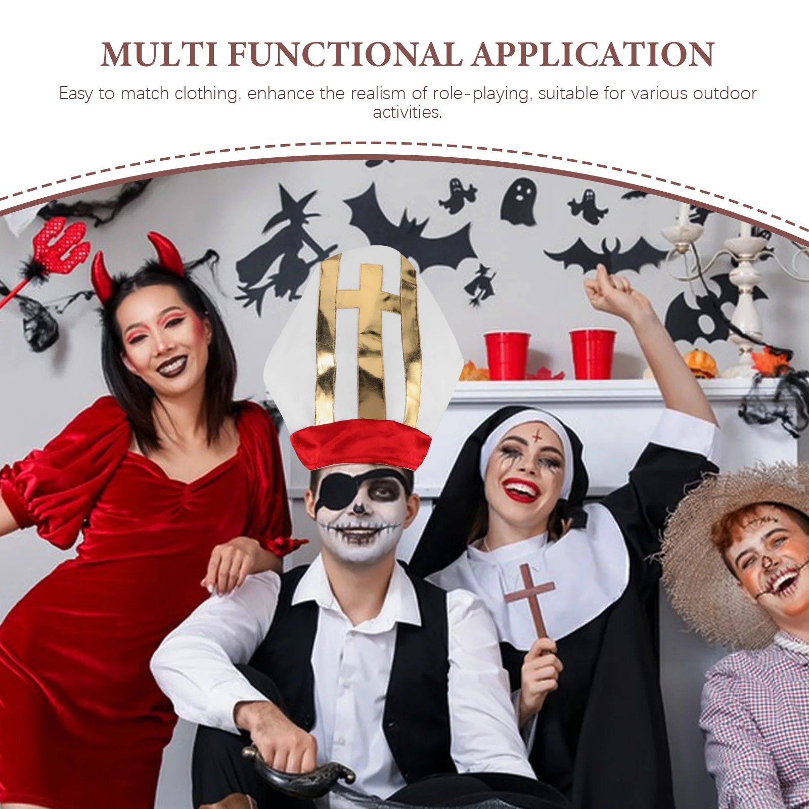 قبعة زي البابا خفيفة الوزن ومريحة مناسبة للأطفال، غطاء رأس ديني للهالوين، ملابس تنكرية للحدث