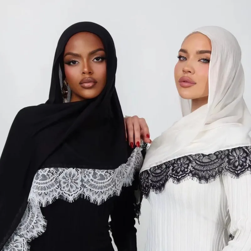 

New lace-trimmed solid-color rayon scarf breathable shawl cotton-linen solid scarf head wrap