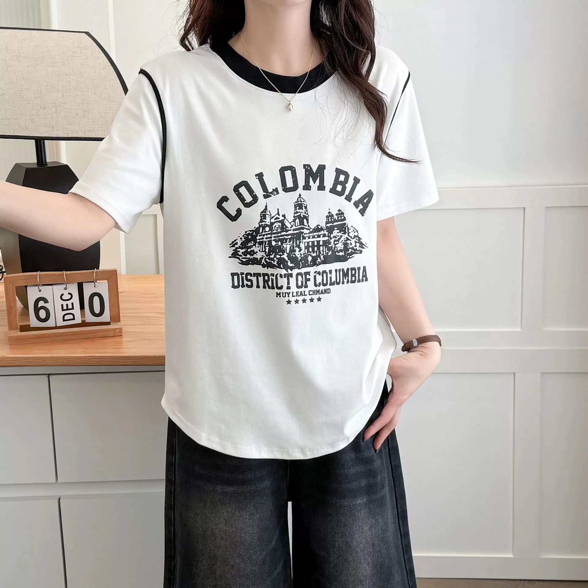 新 2025 レディース春秋プラスサイズトップス女性のための大きいサイズ半袖 O ネックプリント Tシャツ 3XL 4XL 5XL 6XL