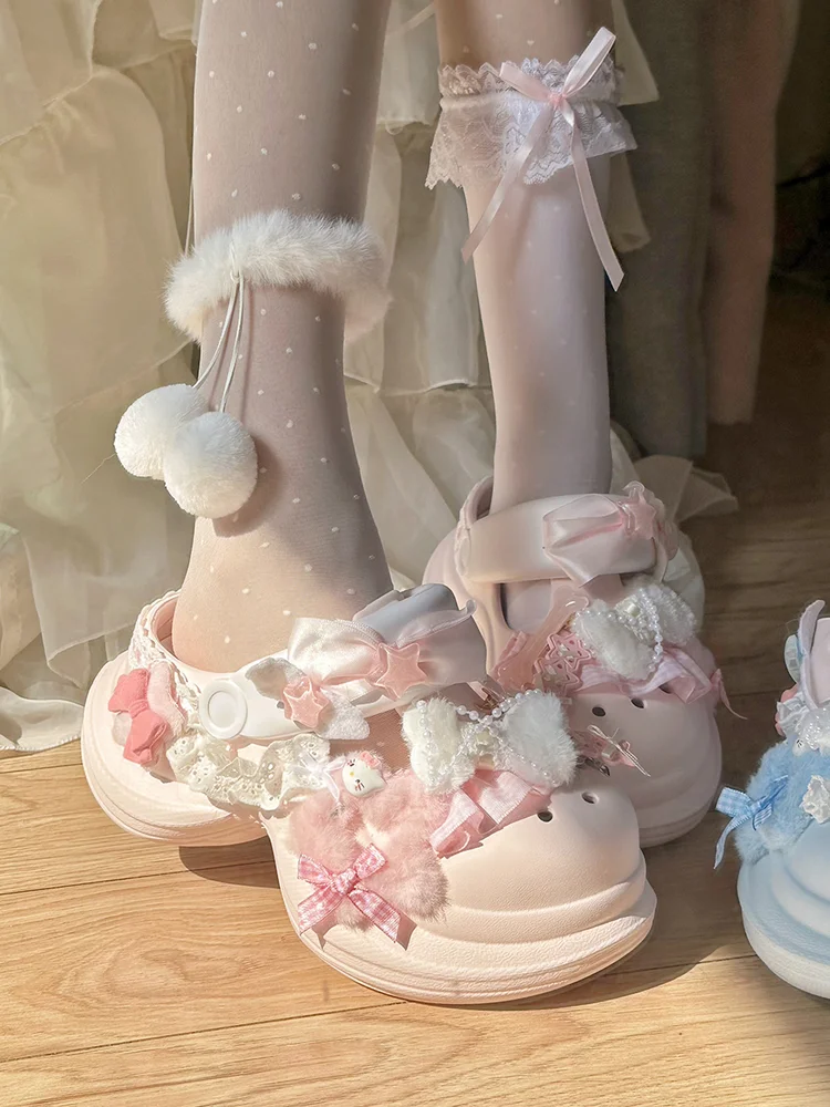 

Pinkyo Original Cute Girl Pink Blue Funny Hole Shoes For Outer Wear Versatile Thick Soled Anti Slip Increased Headband Slippers