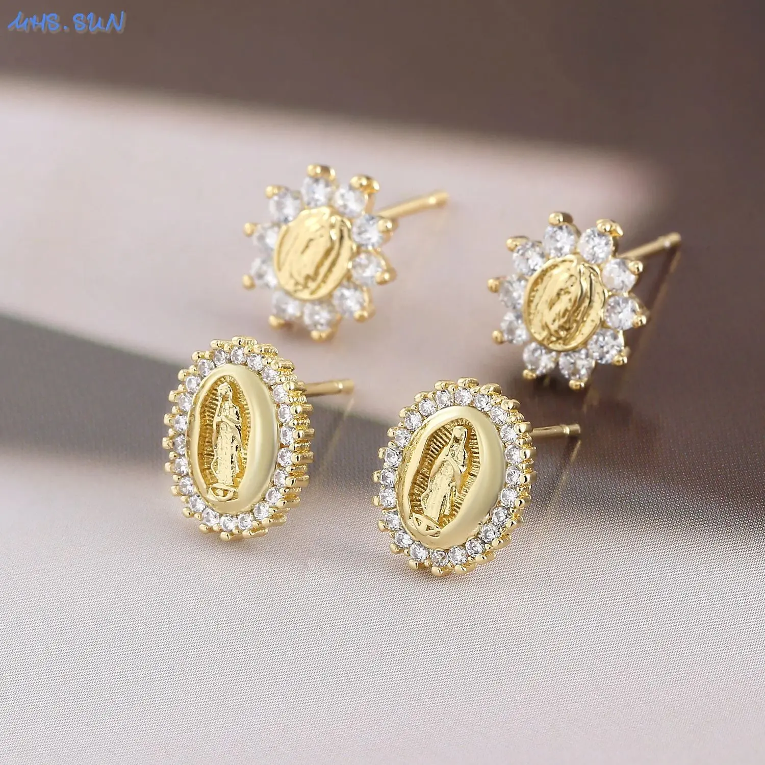 SUNSLL Lujan Virgin Mary Cubic Zircon Stud Earrings Dla kobiet Dziewczyny Guadalupe Pozłacana moda Biżuteria religijna Prezent