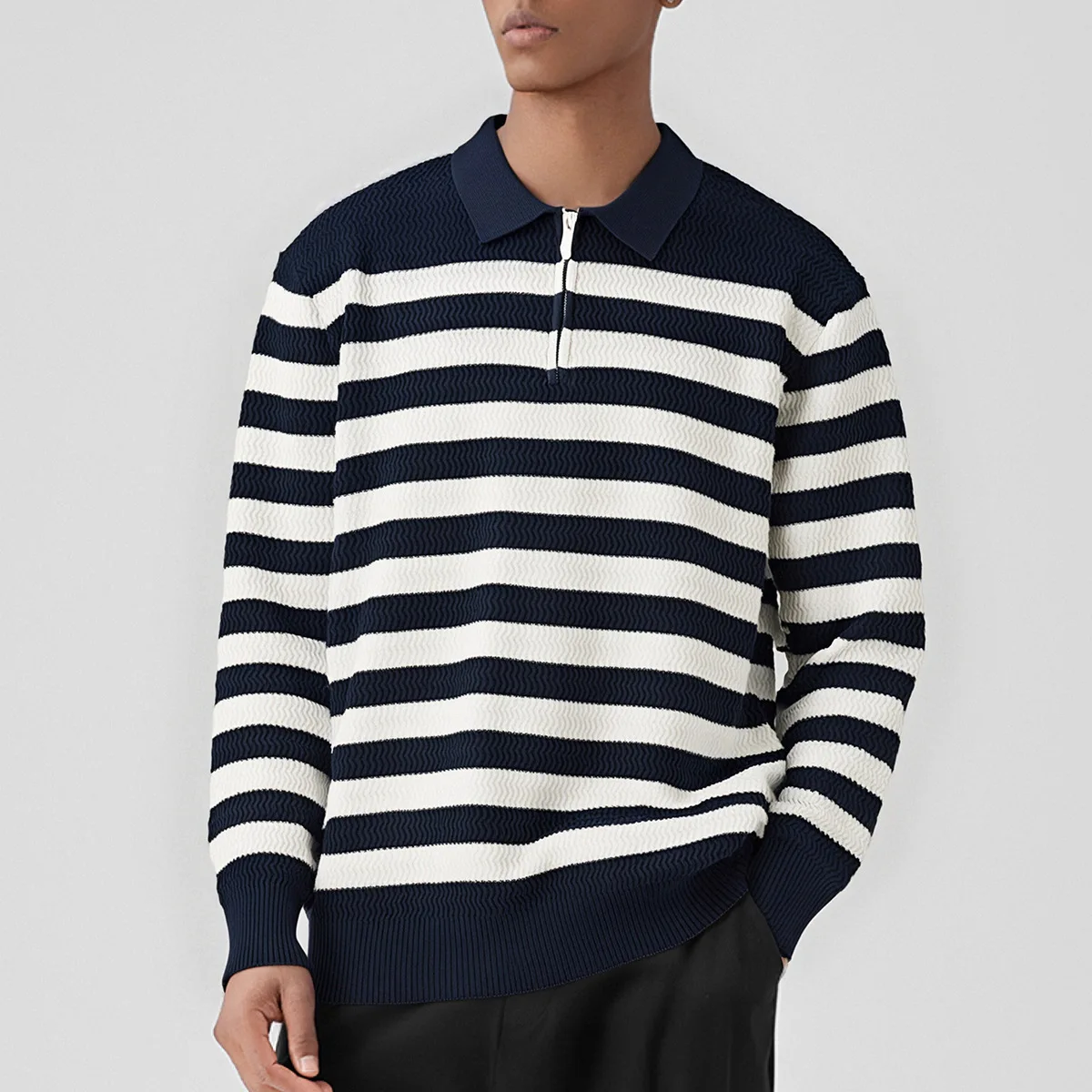 

Мужской осенне-зимний модный повседневный винтажный пуловер в полоску с полумолнией, вязаный свитер, мужской уличный джемпер, трикотажные топы