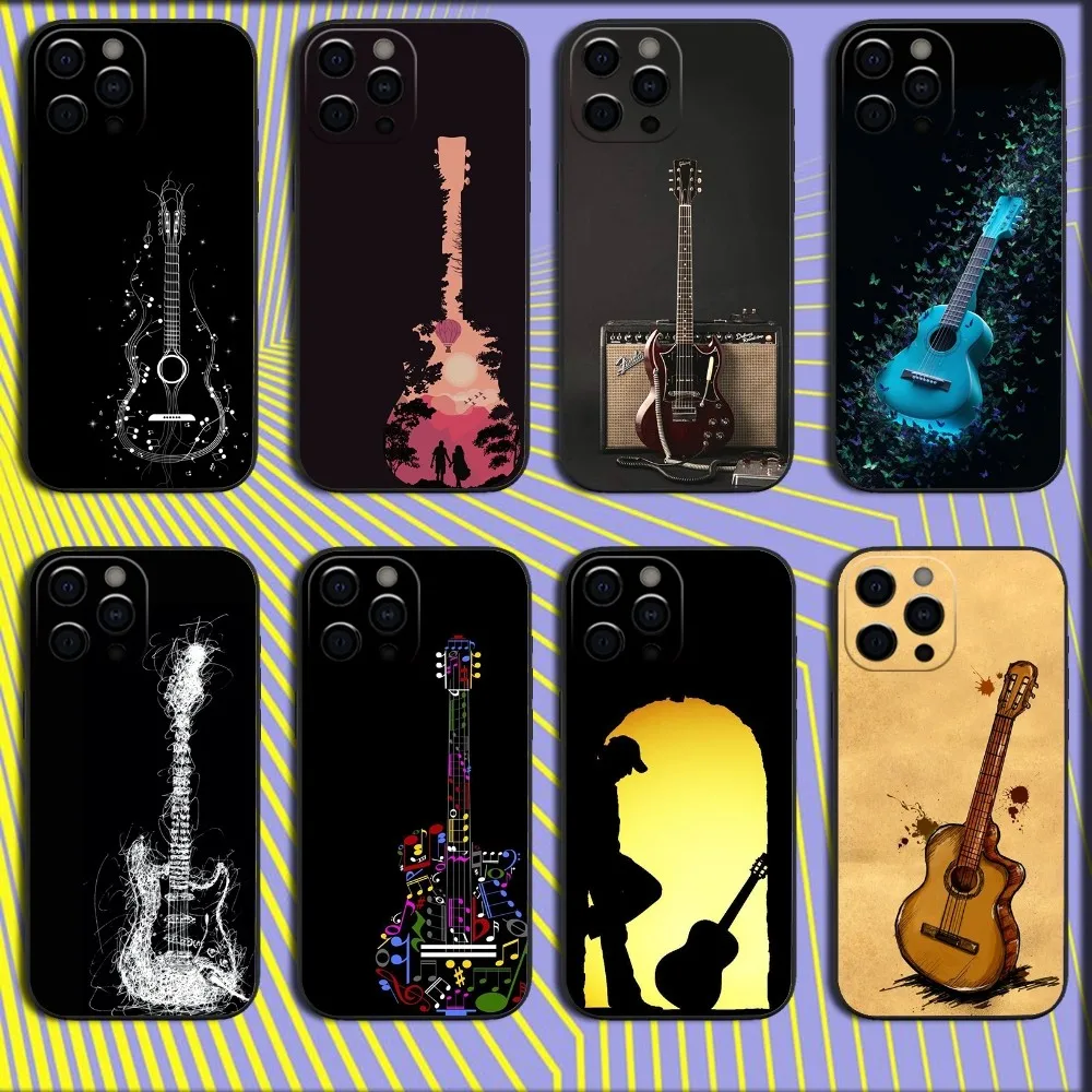 Music Guitar Musical instrument Phone Case For iPhone 16,15,14,13,12,11,Pro,X,XS,Max,XR,Plus,Mini Soft Black Cover