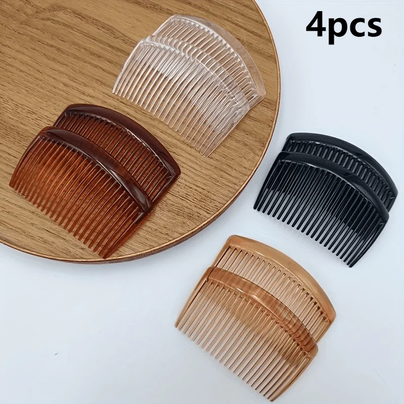 4pcs Solid Color Plastic 23 Teeth Hair Side Comb No Slip Grip Side Hair Comb For Women