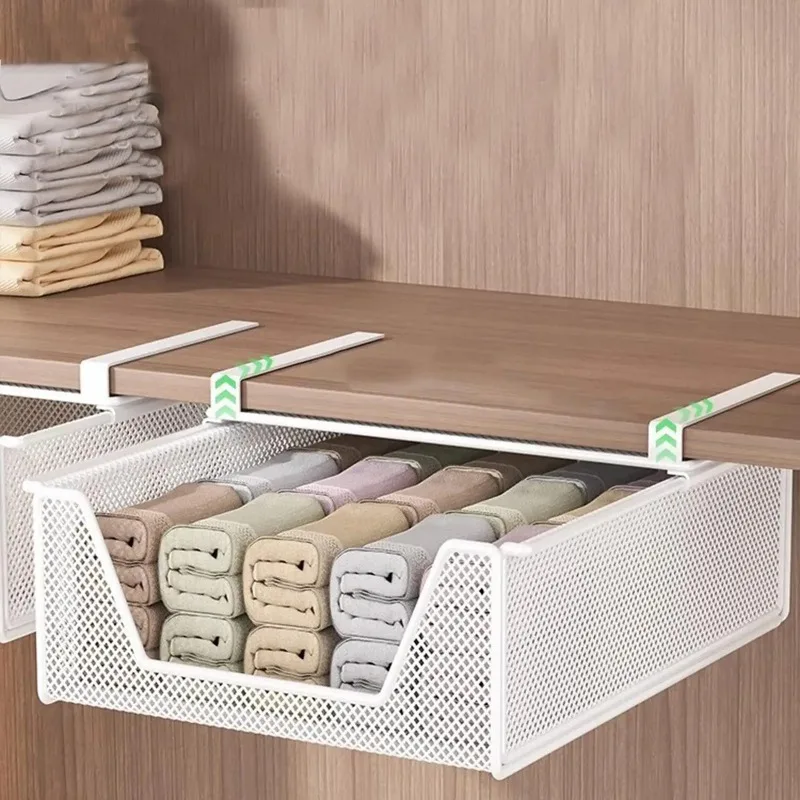 Kleiderschrank-Auszugsschublade: Schubladenartiger Unterwäsche-Organizer, geschichtetes Aufbewahrungssystem für Kleidung, Kleiderhängeregal ohne Bohren