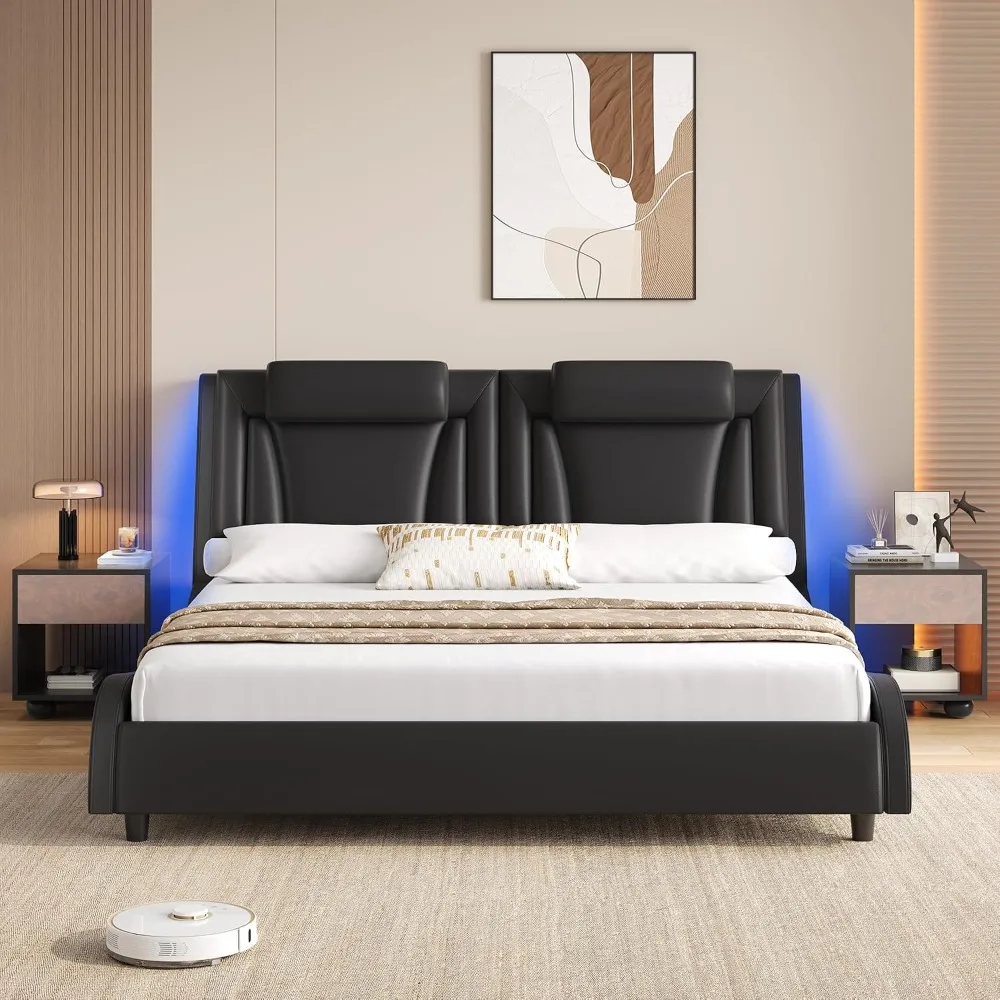 Queen LED Wave Platform Bed 1