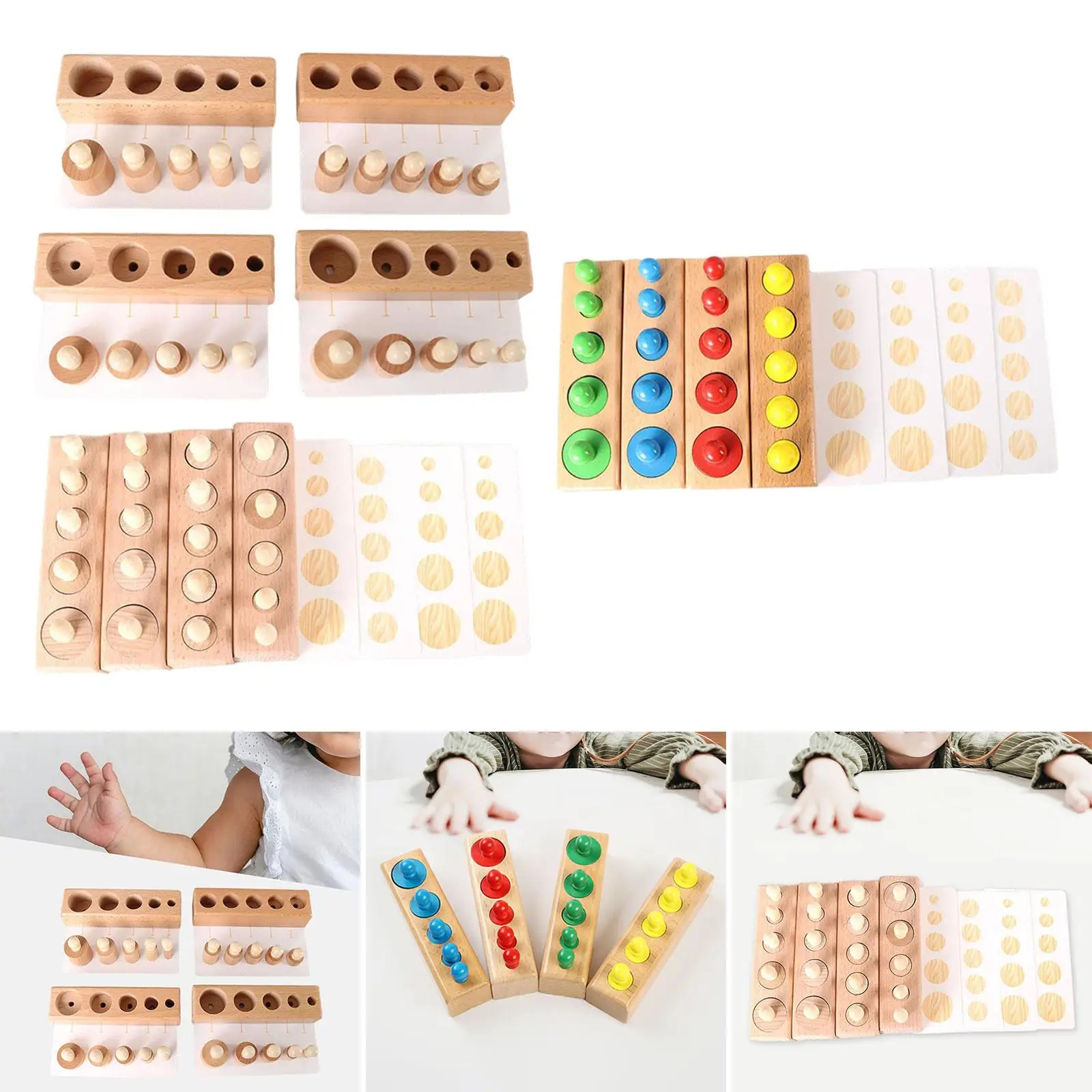 Juguetes de rompecabezas Montessori para niños, juguetes de actividades para bebés, cilindros de madera, clavija