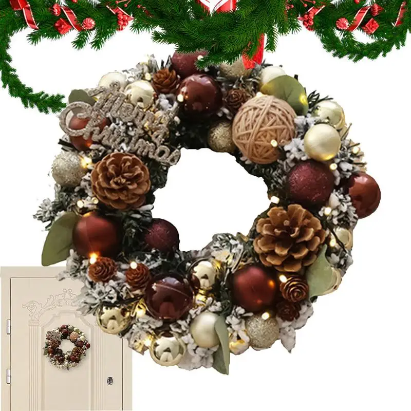 30cm Christmas Wreath For Front Door Classic Ornament Christmas Door Wreath Rattan Wreath Wall Ornament Winter Holiday Decor