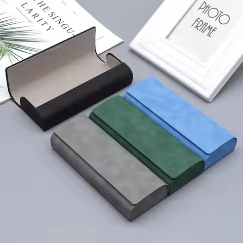 2pcs Simple Leather Eyewear Case Optical Retro Myopia Glasses Sunglasses Storage Box Fashion for Men and Women