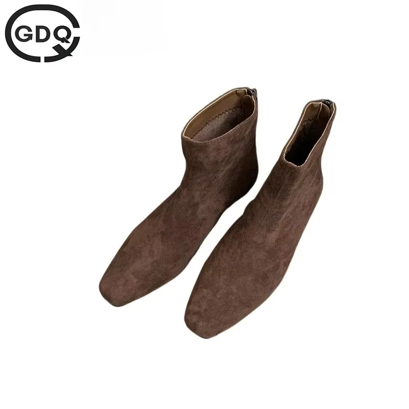 

GDQQ Flats Ankle Boots Suede Warm Women Shoes Winter Brand Square Toe Casual Chelsea 2025 Trend Low Heels Snow Mujer Zapatos