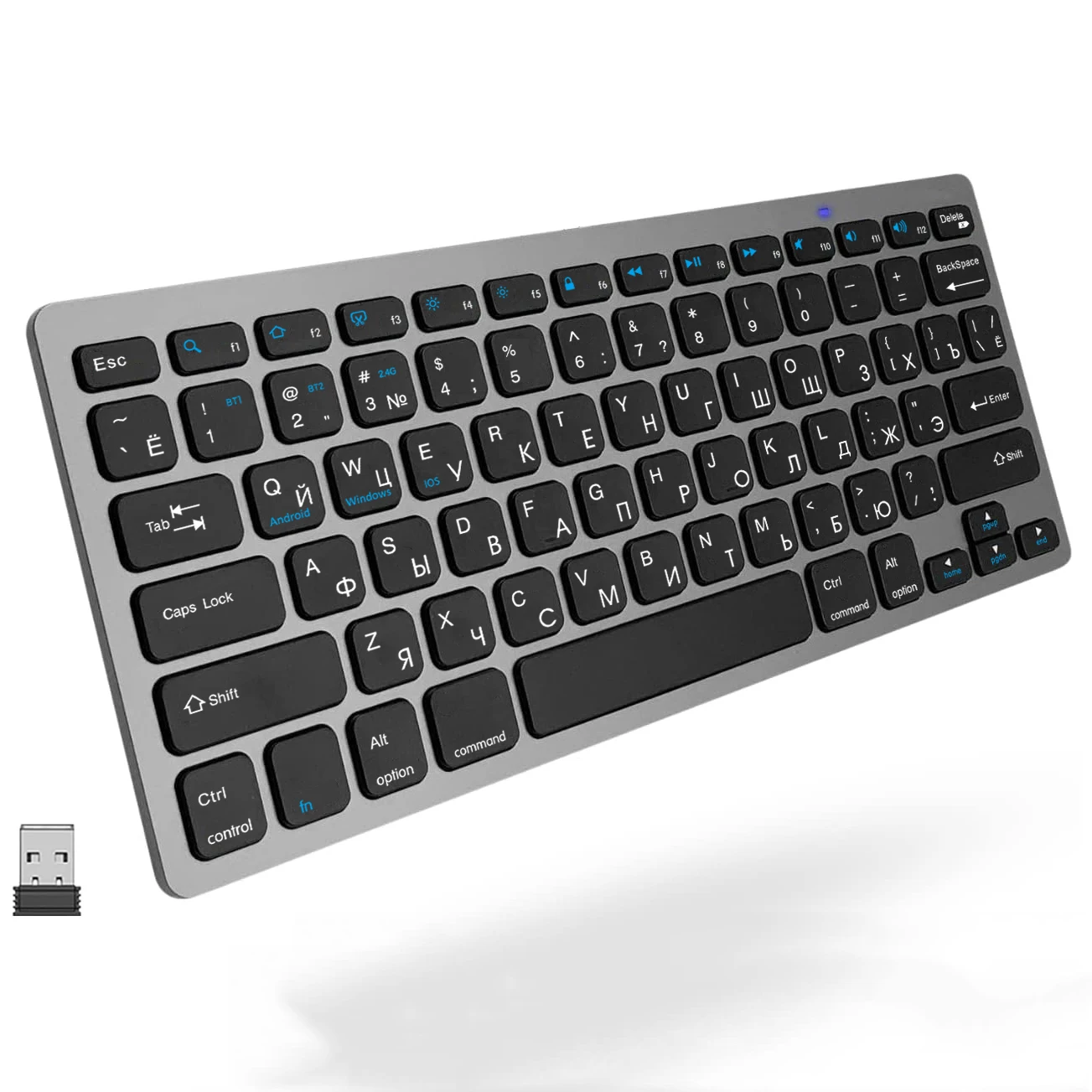Rosyjski układ angielski Smukła bezprzewodowa klawiatura Bluetooth i 2.4G Dwumodowa klawiatura Kompaktowa, ergonomiczna dla systemu Windows ios Android — zdjęcie produktu 7