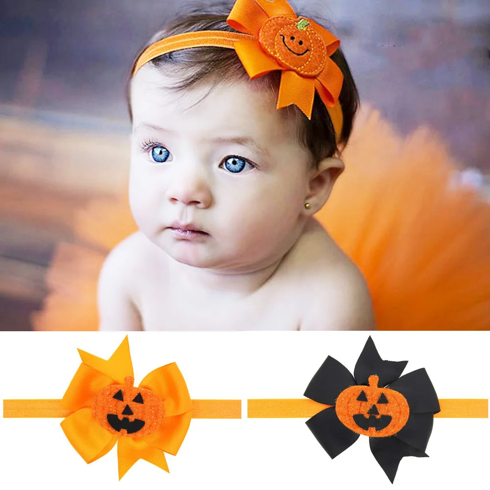 Halloween Baby Headbands Bow Baby Hairband Pumpkin Skull Children's Elastic Headband Halloween Party