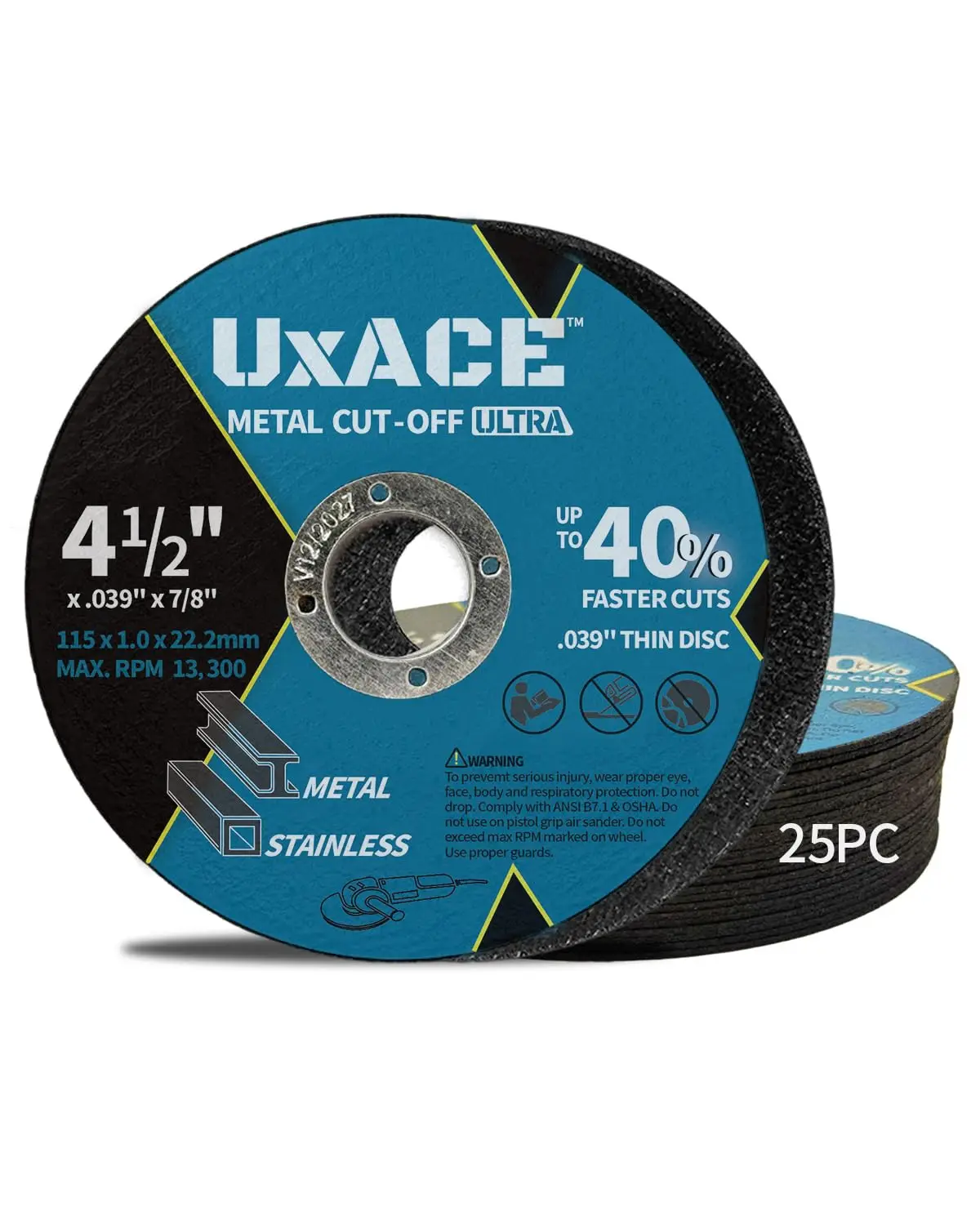 

4-1/2" Super Thin Cut-Off Wheel for Metal, Stainless Steel, Aluminum - 25 Pack, 7/8" Arbor