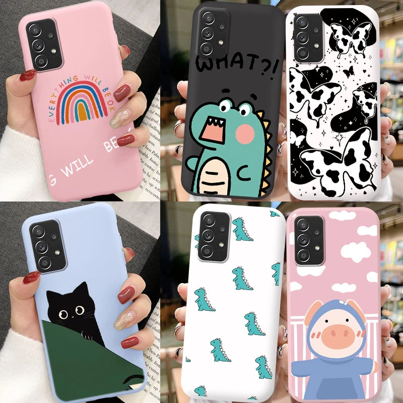 For Samsung Galaxy A13 A23 A32 A33 A52 A52S A53 A72 A73 5G Cartoon Dinosaur Colorful Line Silicone Protective Luxury Phone Case