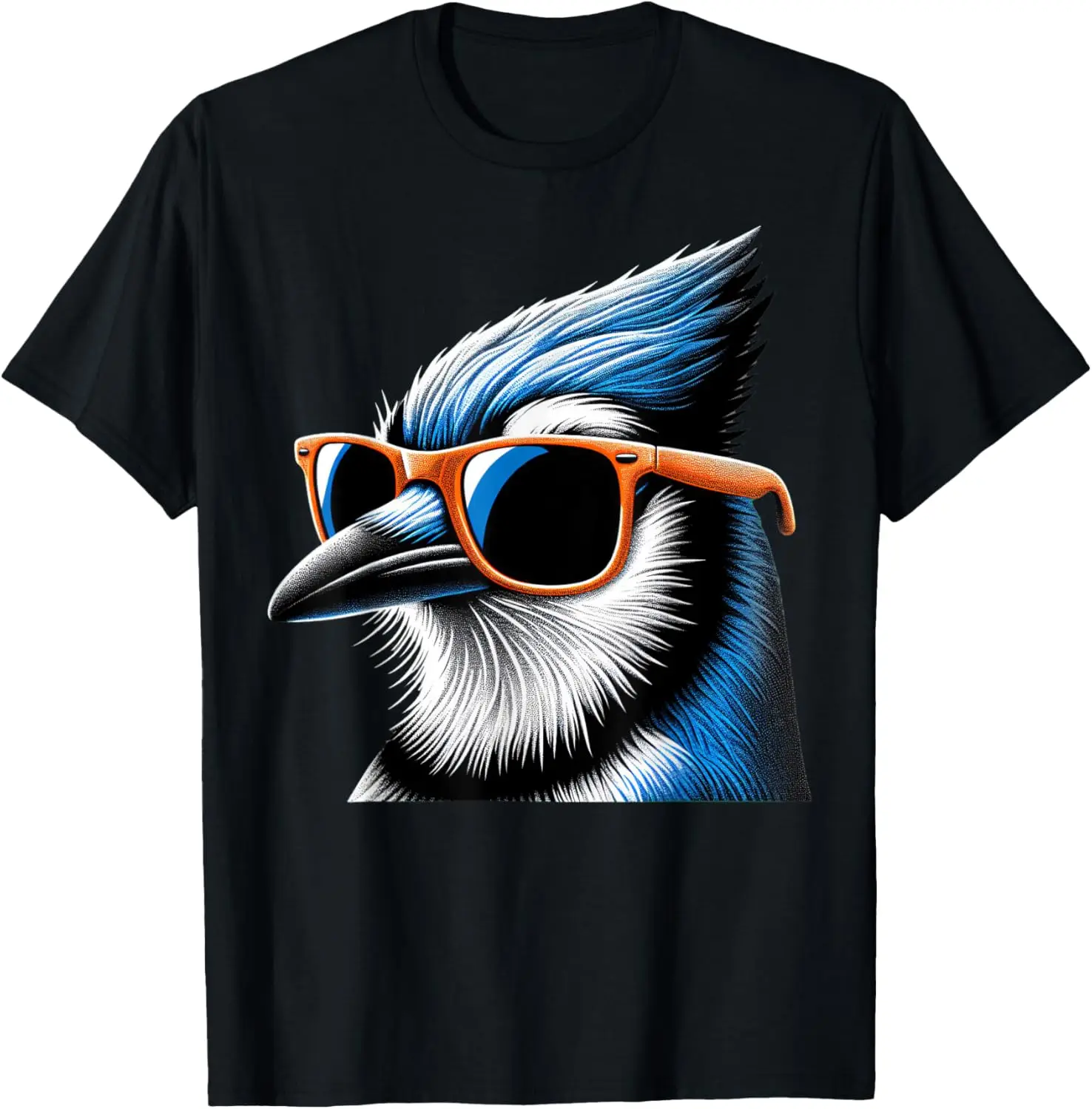

Cool Blue Jay Bird Wearing Sunglasses Graphic Art T-Shirt