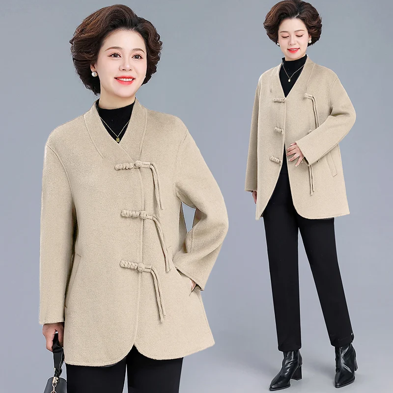 

Шикарное шерстяное пальто для мам: осенний модный повседневный свободный кардиган средней длины для женщин среднего возраста, весна-осень