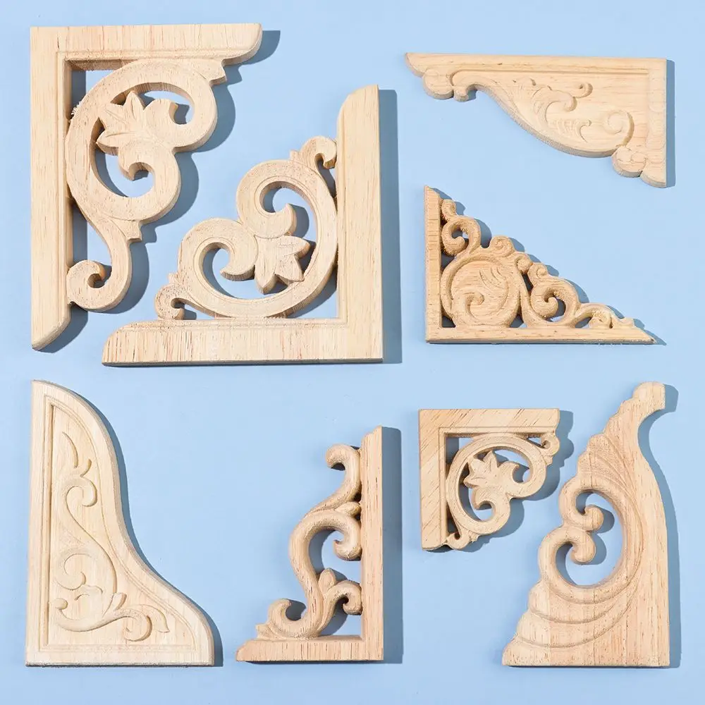 

Natural Floral Furniture Parts Unique wooden Figurines Crafts Wood Carved Woodcarving Decorative Corner Appliques Frame