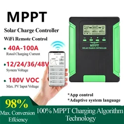 40/50/60/80/100A MPPT Solar Charge Controller 12V 24V 36V 48V Auto WiFi Solar Panel Regulator Max Solar Panel PV 180V Regulator