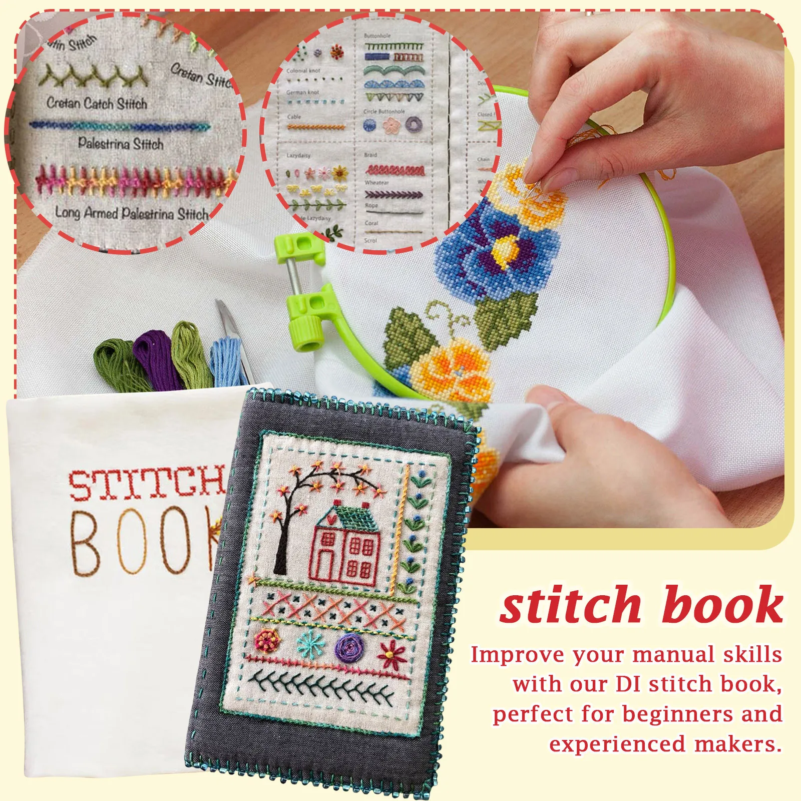 Stitch Book Diy Set Creative Embroidery Book Cartoon Printing Handmade Drawing Needlework Loose Leaf Book Linen Needlework Book
