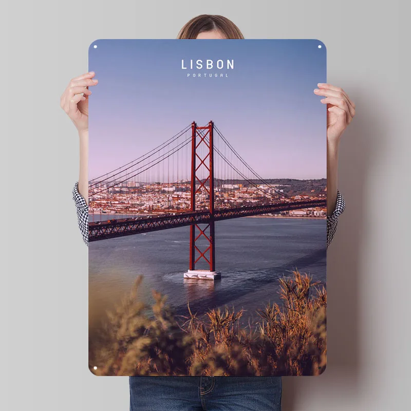 Знак Лиссабона, знаменитый город, металлический плакат, украшение для спальни, настраиваемые жестяные пластины для дома, комнаты, настенные художественные фотографии, настенный декор, ретро
