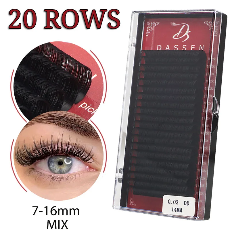 20rows Individual Eyelashes Extensions Supplies Natural Faux Mink Classic Eyelashes Soft Matte Black Premium Cluster Eyelashes