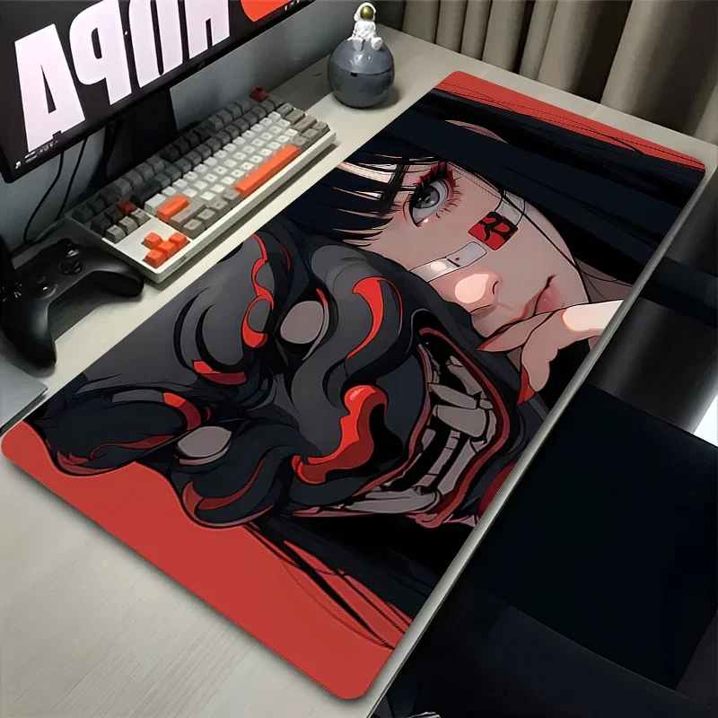 Alfombrilla de ratón para PC, alfombra de teclado Sexy de Anime para chicas, alfombrilla de ratón de Manga blanco y negro, alfombrilla de escritorio para juegos de ordenador portátil, máscara XXL Devil Oni, alfombra suave