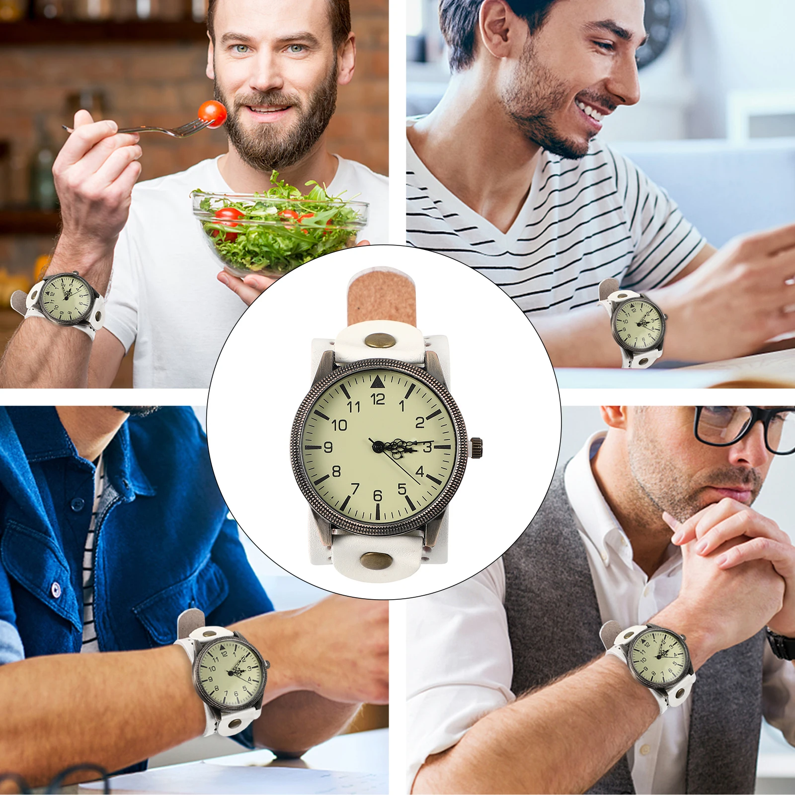 

Big Dial Men'S Wristwatch Vintage Quartz Watch Retro Style Smooth Buckle Comfortable Band Durable Clear Transparent Dial